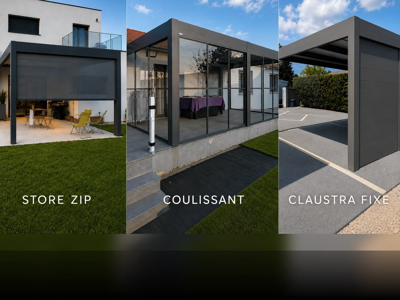 Pergola équipée de fermetures latérales et de stores ZIP